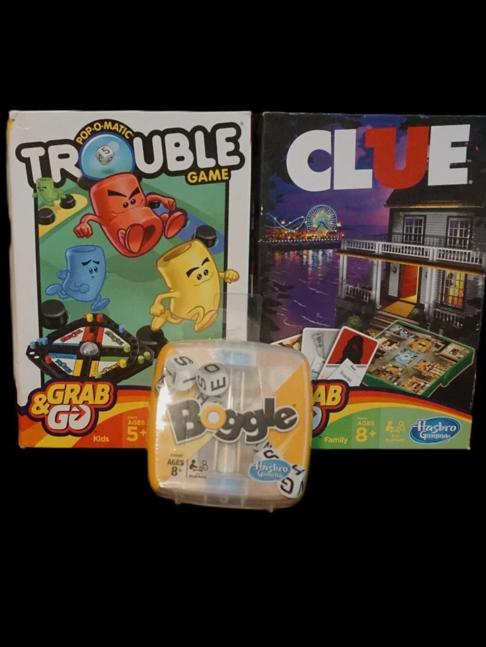Hasbro Travel Games Set of 3 Boggle, Trouble, and Clue Grab & Go Games